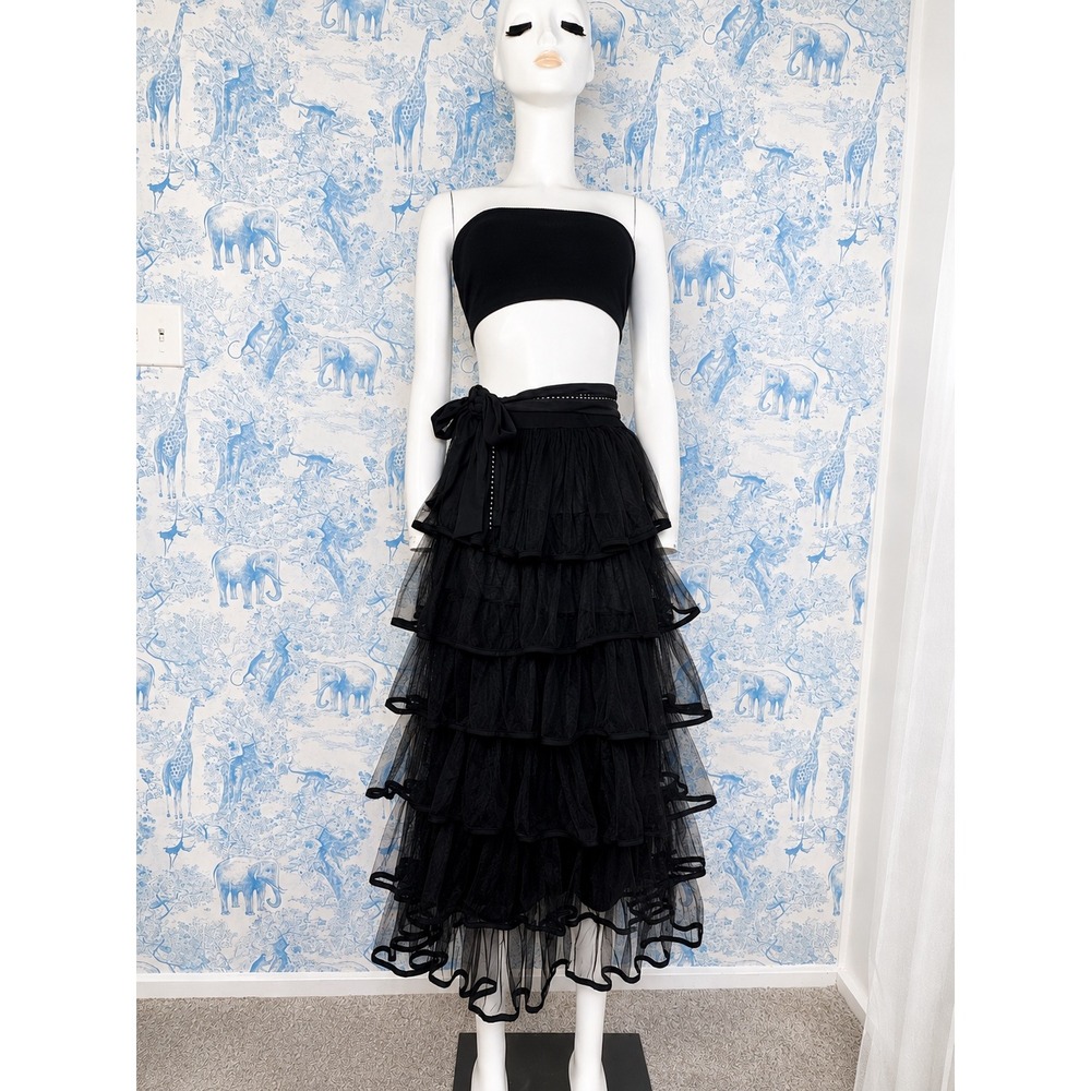 Black Tiered Tulle Skirt Ruffle Mesh Balletcore Romantic Coquette Fairycore s